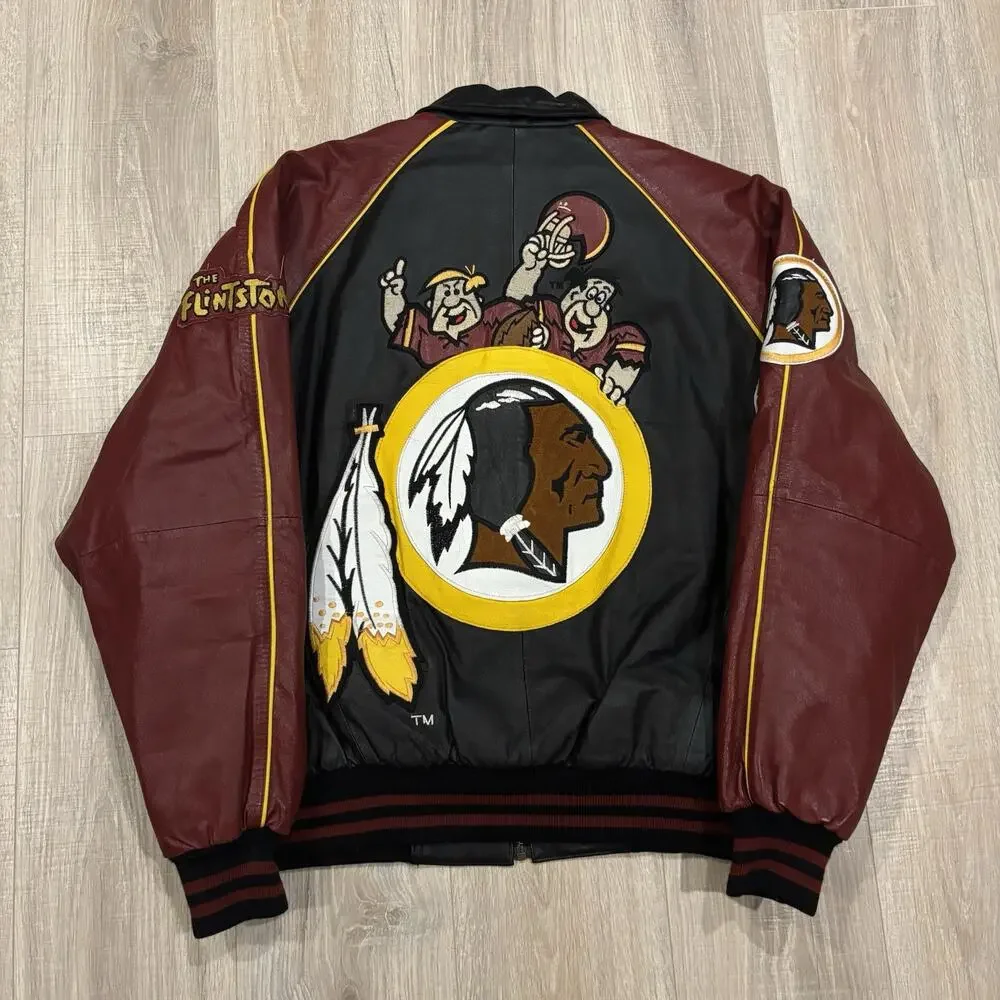 Vintage Washington Redskins The Flintstones Leather Jacket XL 90s Montana Toons